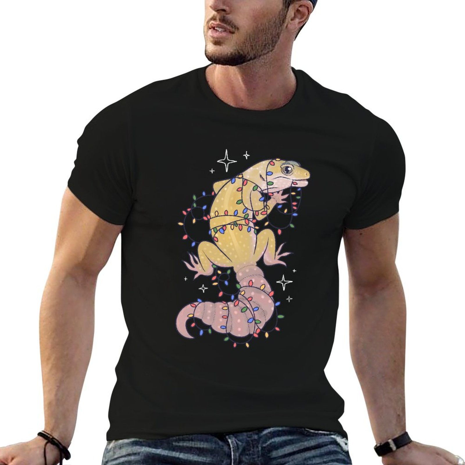 Gecko Lighting & Decor - T-shirt Leopard Gecko and Holiday Lights,